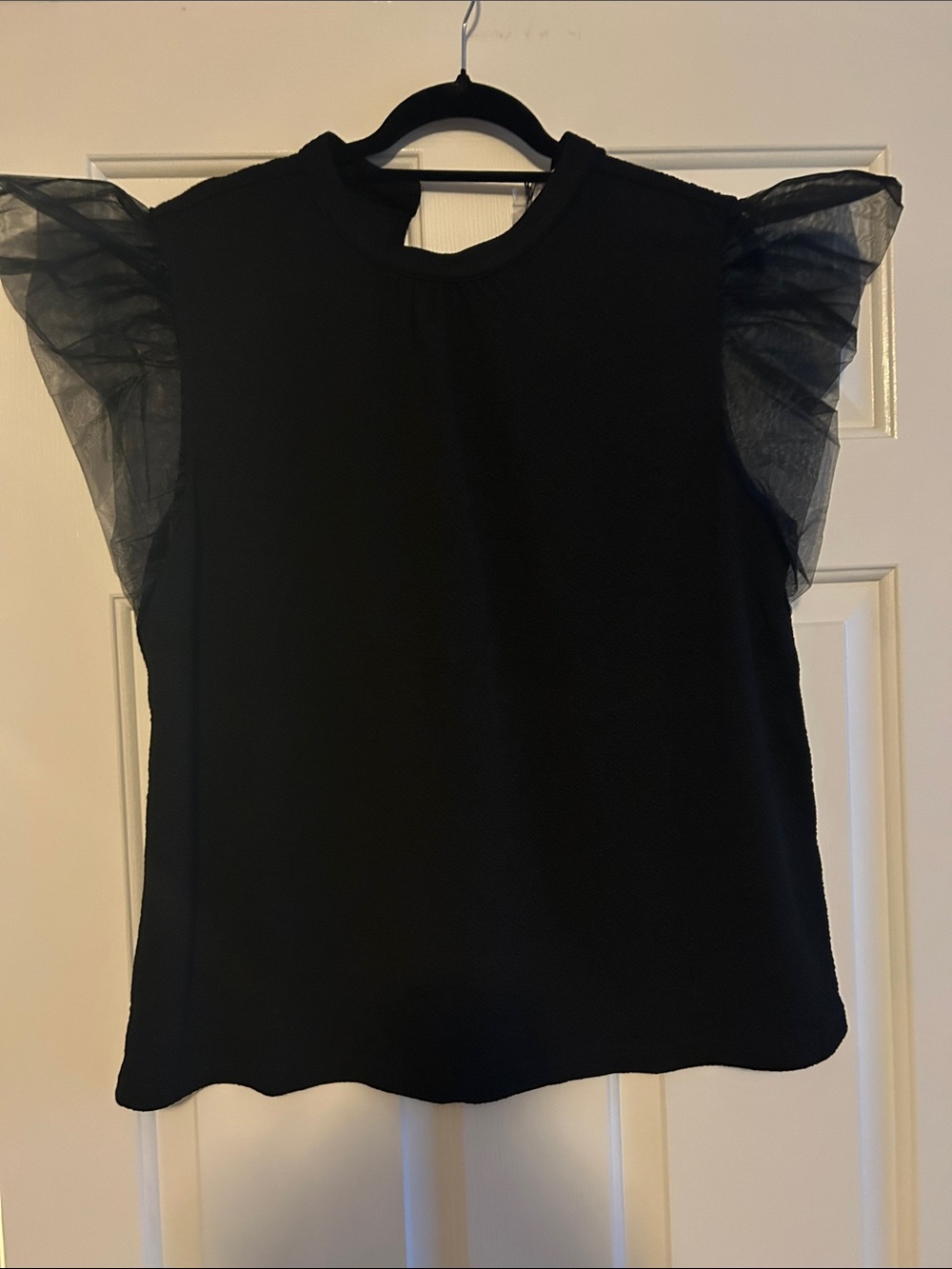 THML Black Sleeveless Top with Sheer Ruffled Cap Sleeves